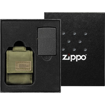 Green Tactical Pouch and Black Crackle Windproof Lighter Gift Set